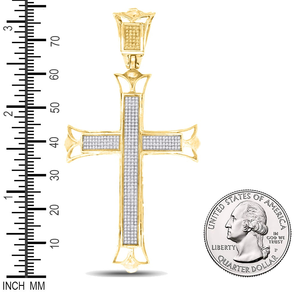 1.05 Ctw Natural Diamond Hiphop Cross Religious Charm Pendant in 10k Yellow Gold