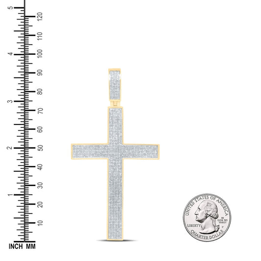 2.22 Ctw Natural Diamond Hiphop Cross Religious Pendant in 10k Yellow Gold