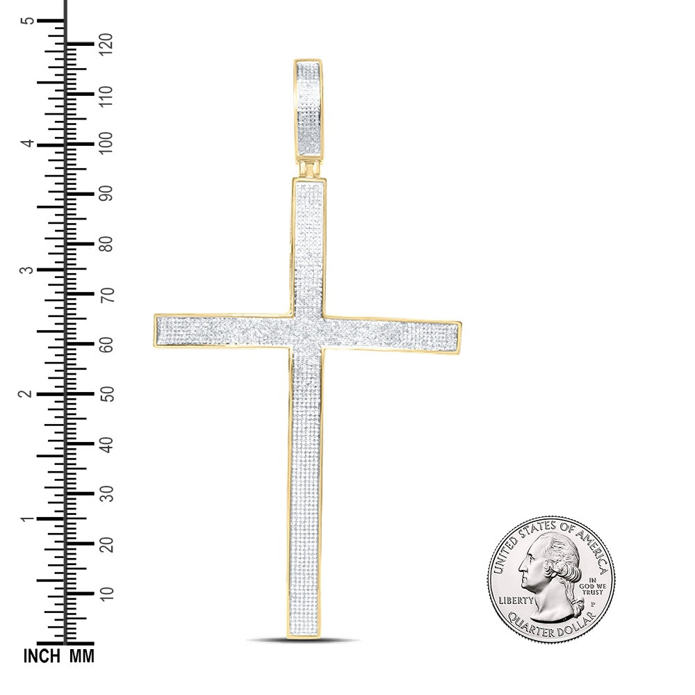 1.97 Ctw Natural Diamond Hiphop Cross Religious Pendant in 10k Yellow Gold