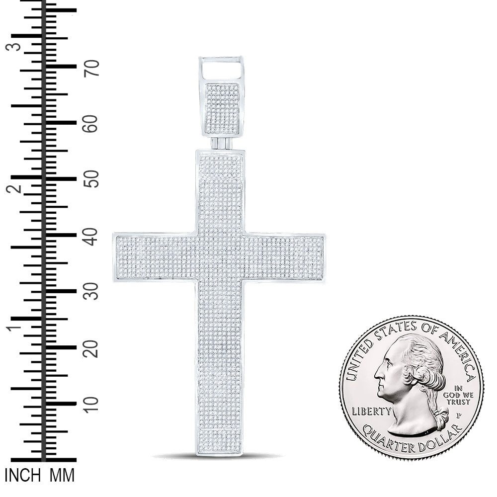 1.92 Ctw Natural Diamond Hiphop Cross Religious Pendant in 10k White Gold