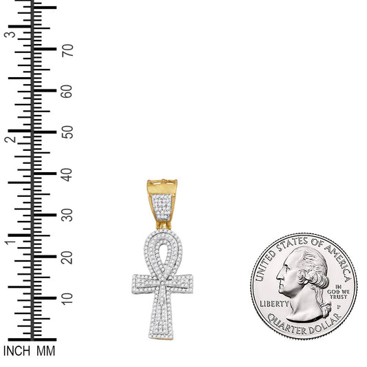 0.55 Ctw Natural Diamond Cluster Hiphop Ankh Pendant in 10k Yellow Gold
