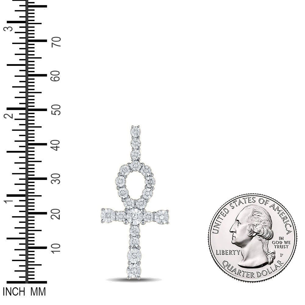 0.19 Ctw Natural Diamond Ankh Charm Pendant in 14k Yellow Gold