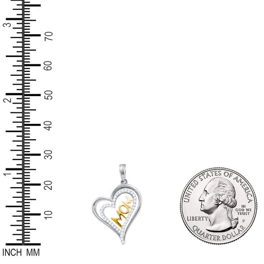 0.17 Ctw Natural Diamond Open Heart Mom Pendant in 10k Two-tone Gold