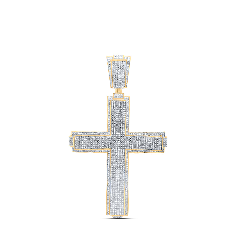 2.51 Ctw Natural Diamond Hiphop Cross Religious Pendant in 10k Yellow Gold