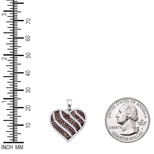 1.01 Ctw Natural Diamond White Brown Cluster Heart Pendant in 10k White Gold