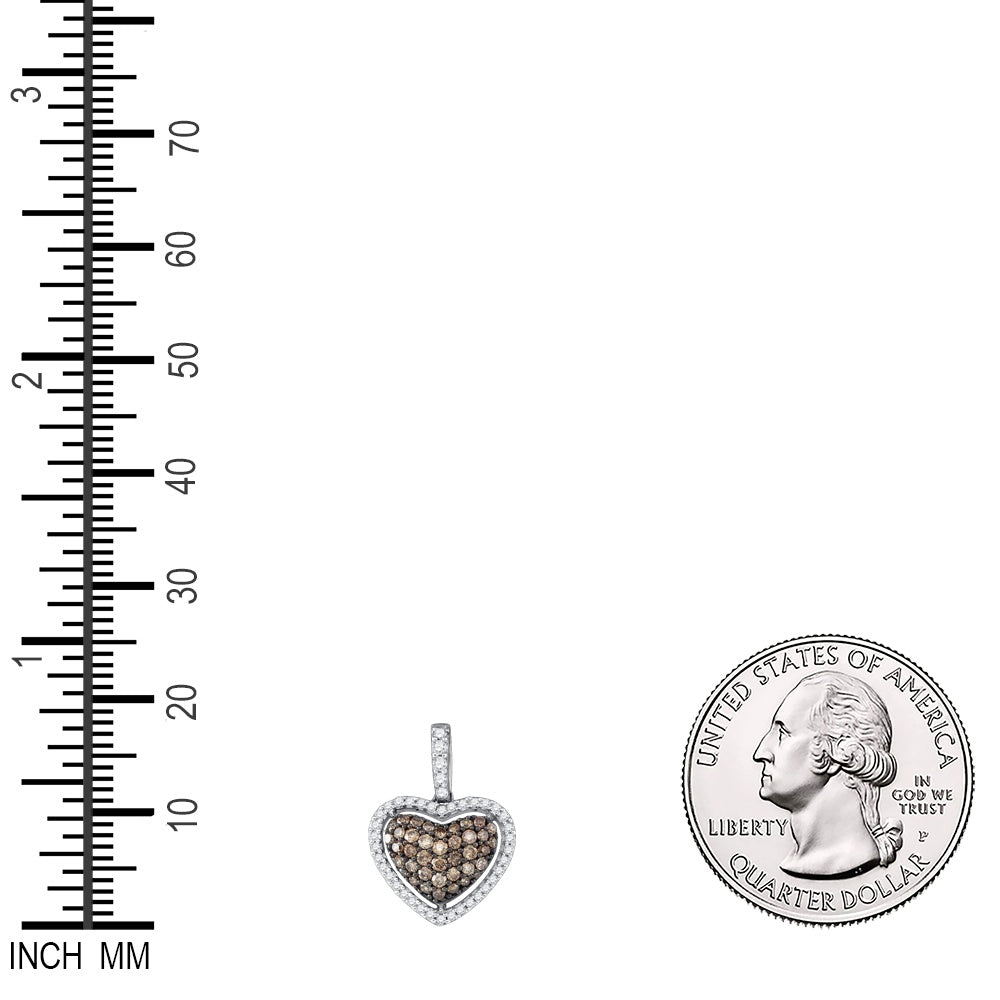 0.45 Ctw Natural Diamond Brown Chocolate Cluster Heart Pendant in 10k White Gold
