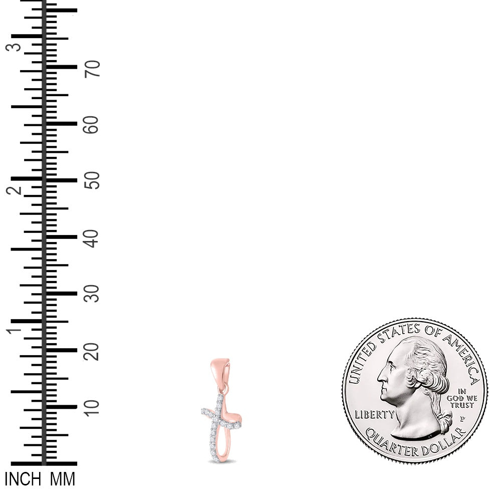 0.1 Ctw Natural Diamond Cut Out Cross Religious Pendant in 10k Rose Gold