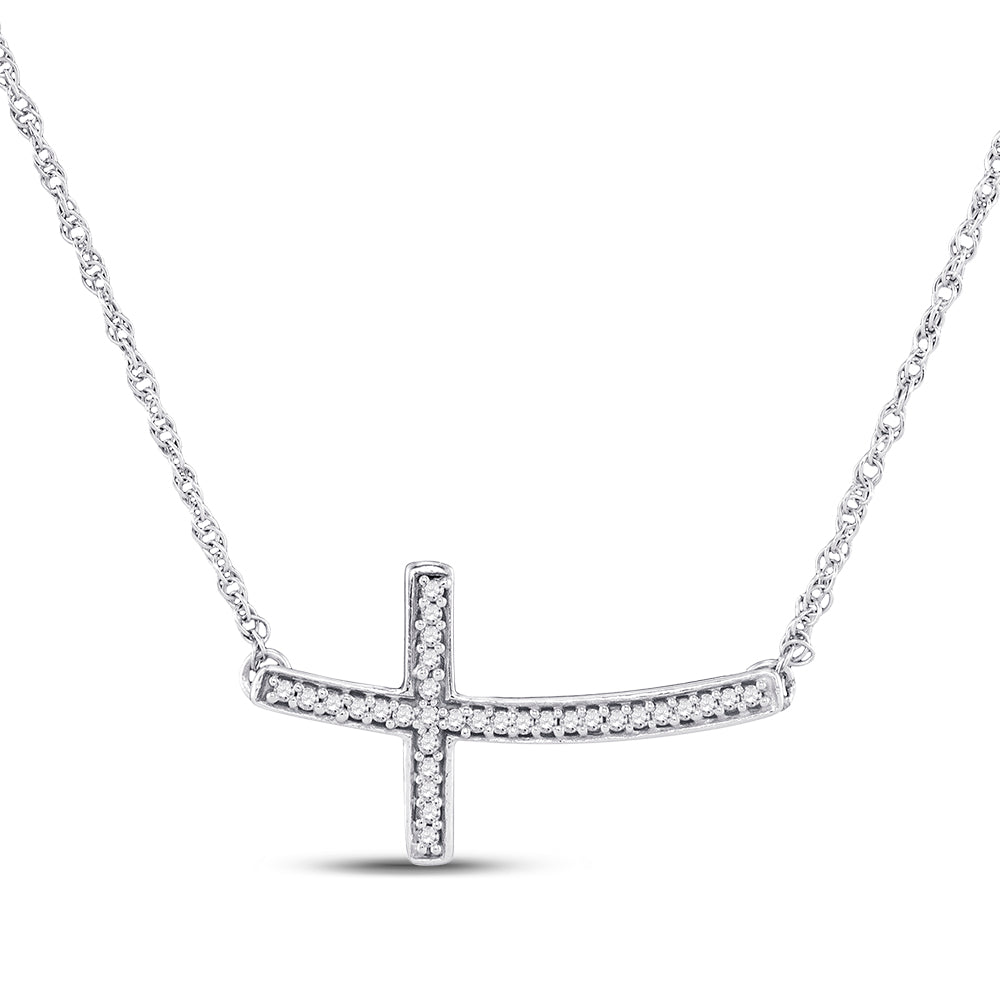 0.1 Ctw Natural Diamond Sideway Cross Pendant in 10k White Gold