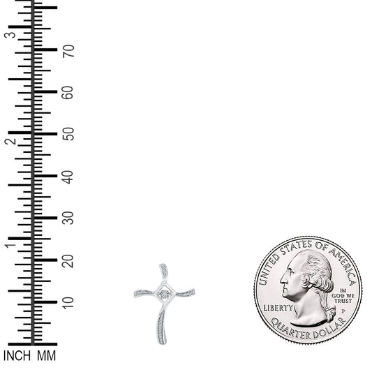 0.12 Ctw Natural Diamond Dancing Diamond Swirl Cross Pendant in 10k White Gold