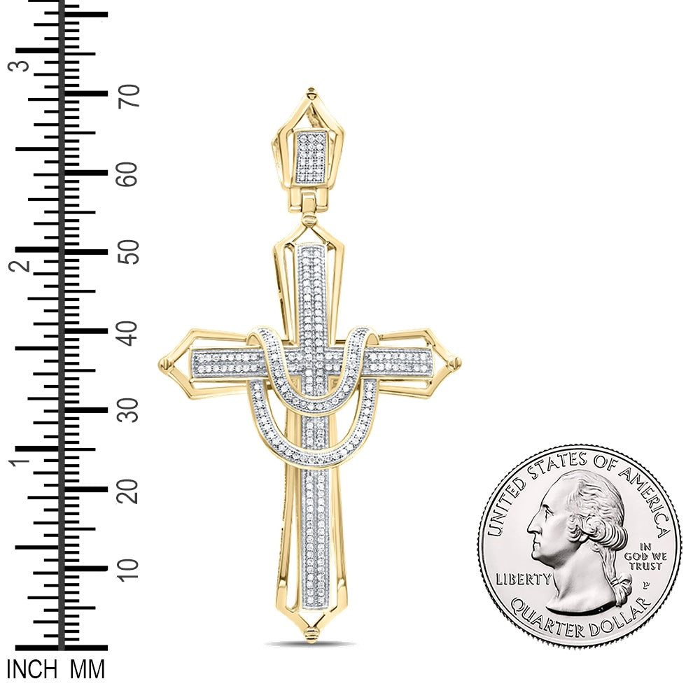 0.55 Ctw Natural Diamond Cross Religious Charm Pendant in 10k Yellow Gold