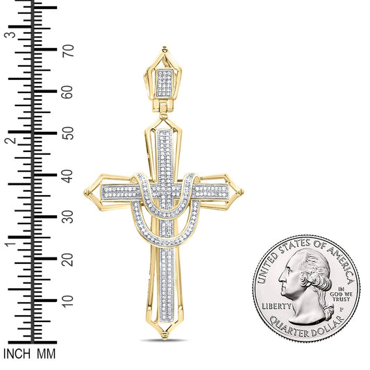 0.55 Ctw Natural Diamond Cross Religious Charm Pendant in 10k Yellow Gold