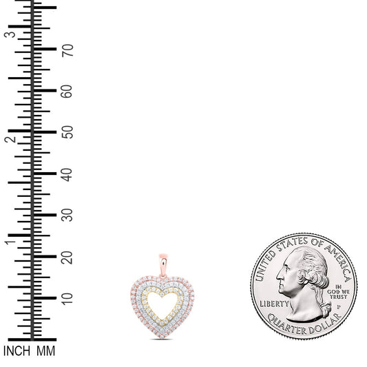 0.5 Ctw Natural Diamond Open Heart Triple Color Pendant in 10k Tri-Tone Gold