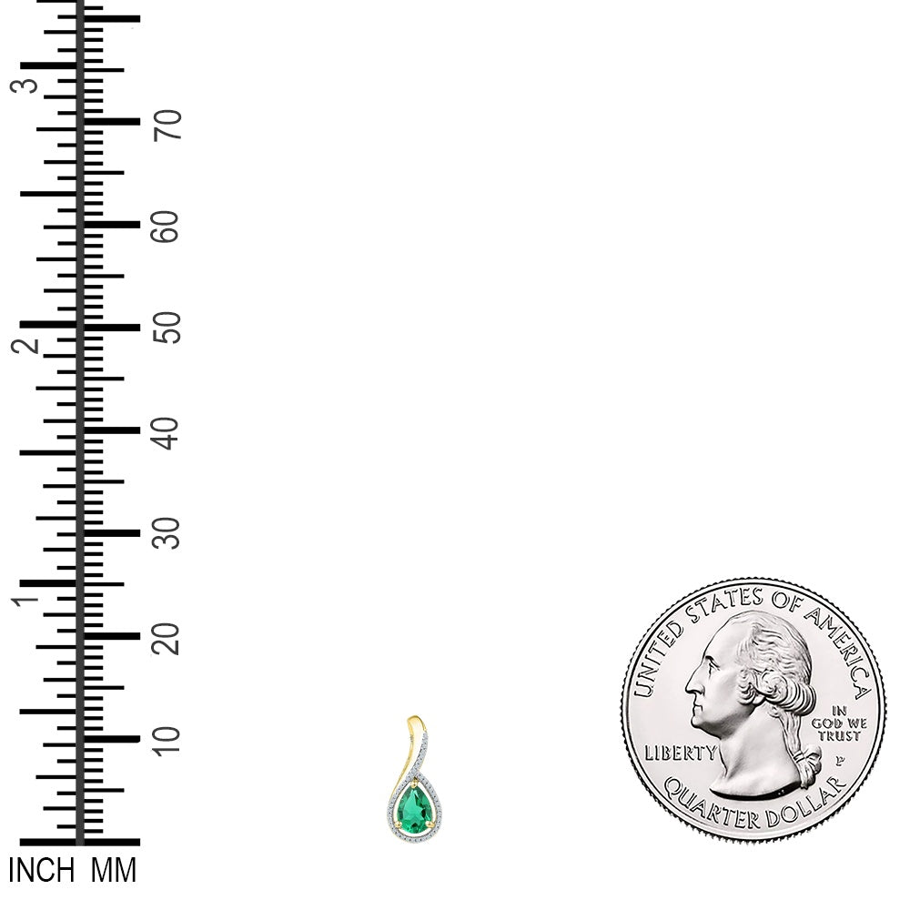 2.02 Ctw Natural Diamond Green Teardrop Pendant in 10k Yellow Gold
