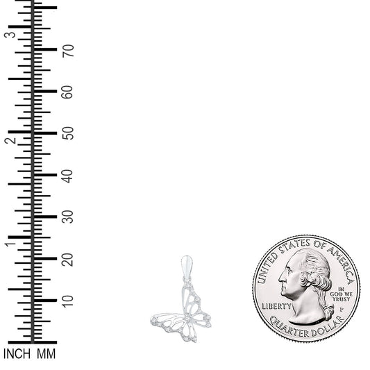 0.05 Ctw Natural Diamond Butterfly Gift Pendant in 10k White Gold