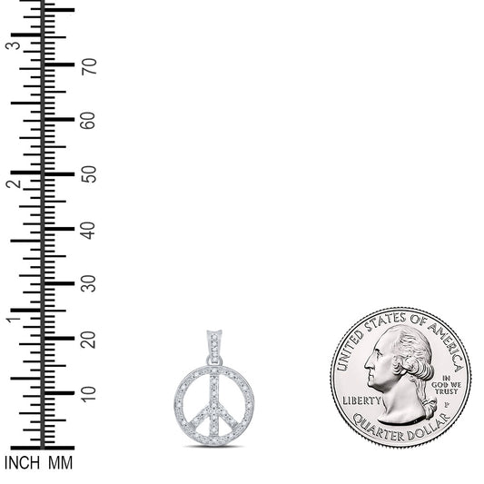 0.25 Ctw Natural Diamond Peace Symbol Pendant in 10k White Gold