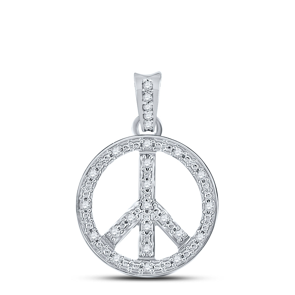 0.25 Ctw Natural Diamond Peace Symbol Pendant in 10k White Gold