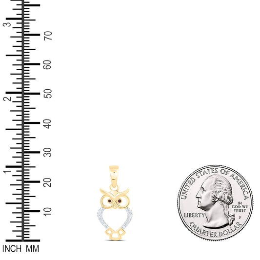 0.05 Ctw Natural Diamond Open Owl Animal Pendant in 10k Yellow Gold