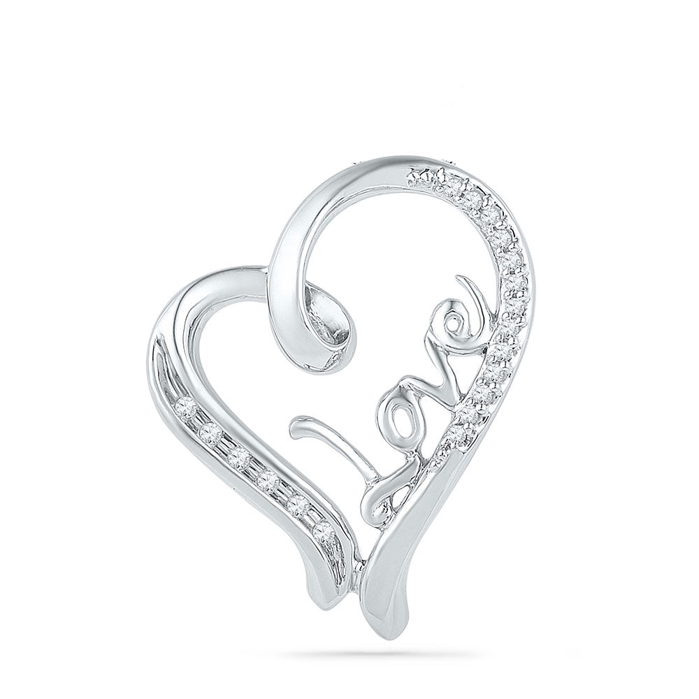 0.1 Ctw Natural Diamond Open Heart Love Pendant in 10k White Gold
