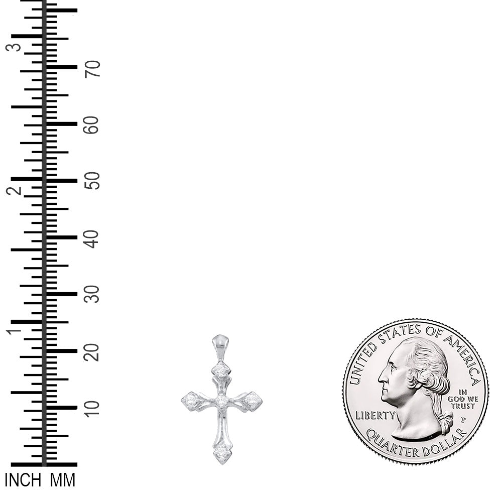 0.1 Ctw Natural Diamond Cross Gift Religious Pendant in 14k White Gold