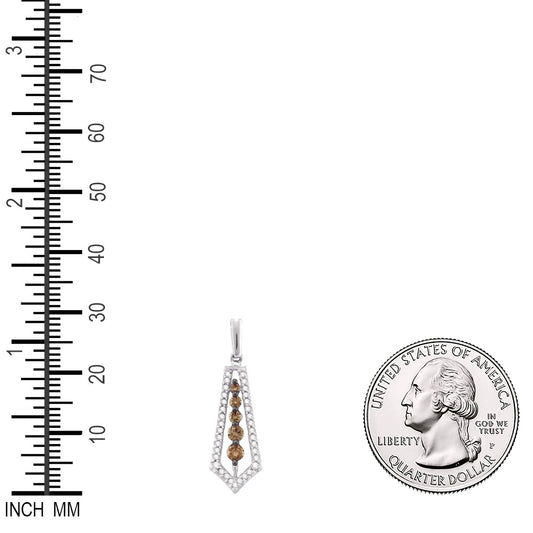 0.5 Ctw Natural Diamond Brown White Tie Trapezoidal Drop Pendant in 14k White Gold