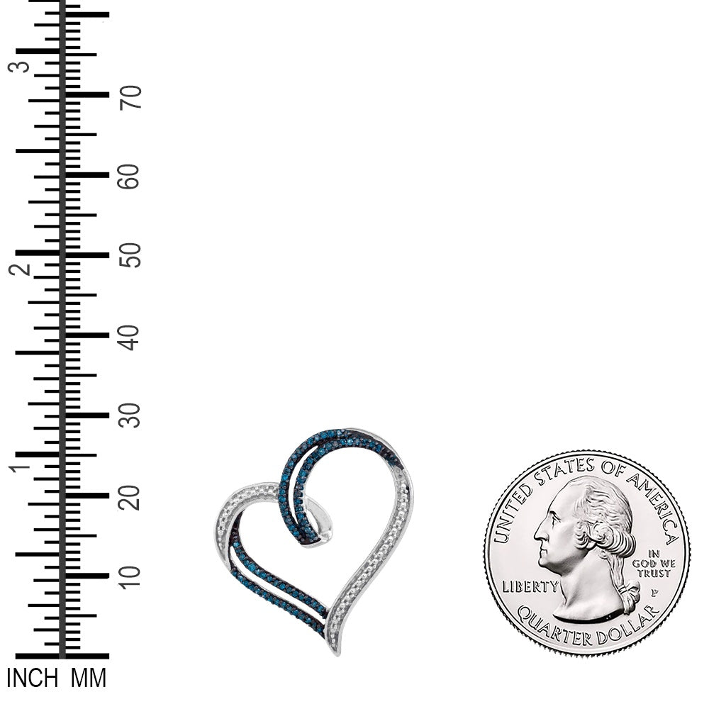 0.22 Ctw Natural Diamond Blue White Open Heart Pendant in 10k White Gold