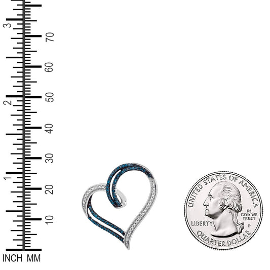0.22 Ctw Natural Diamond Blue White Open Heart Pendant in 10k White Gold