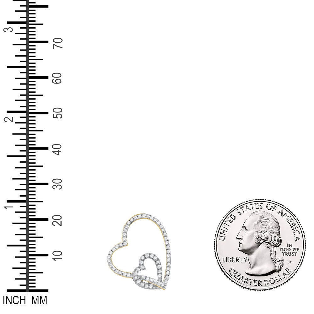 0.33 Ctw Natural Diamond Double Open Heart Pendant in 10k Yellow Gold