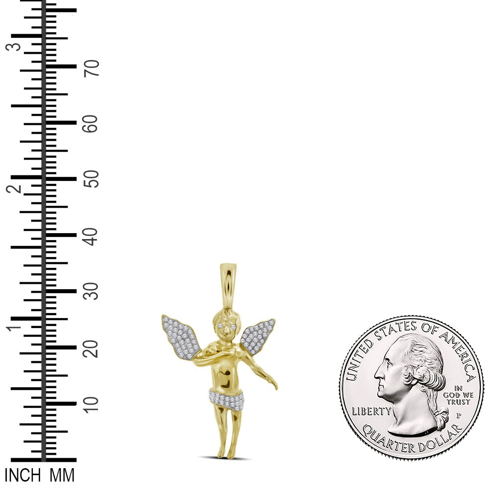 0.45 Ctw Natural Diamond Angel Cherub Religious Pendant in 10k Yellow Gold