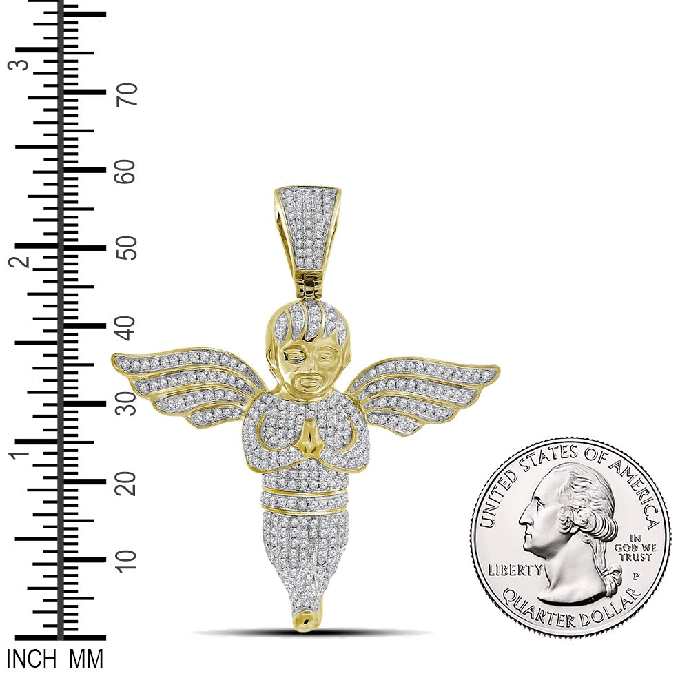 1.55 Ctw Natural Diamond Angel Praying Hands Pendant in 10k Yellow Gold