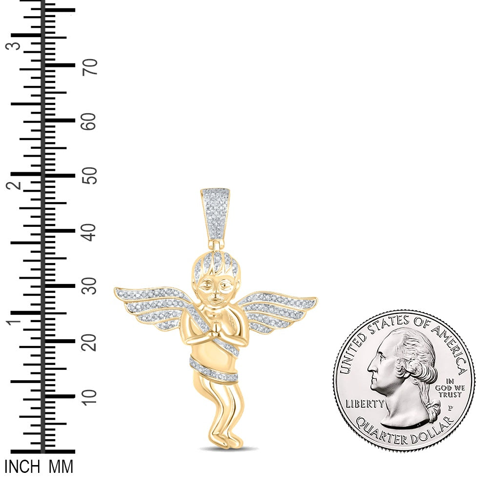 0.5 Ctw Natural Diamond Angel Wings Praying Pendant in 10k Yellow Gold
