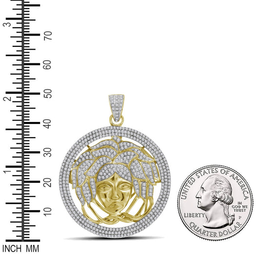 2.2 Ctw Natural Diamond Medusa Medallion Pendant in 10k Yellow Gold
