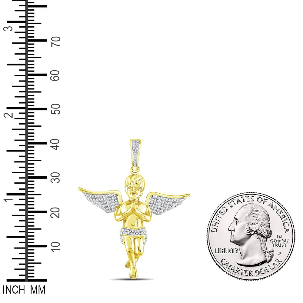 0.47 Ctw Natural Diamond Angel Wings Pendant in 10k Yellow Gold