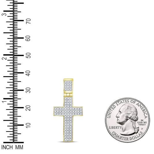 0.25 Ctw Natural Diamond Cluster Cross Religious Pendant in 10k Yellow Gold