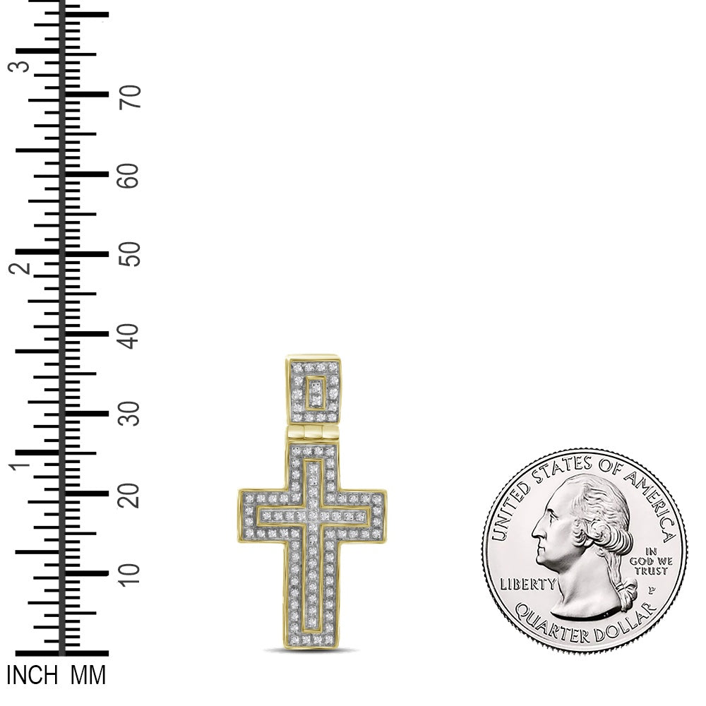 0.25 Ctw Natural Diamond Cross Religious Pendant in 10k Yellow Gold