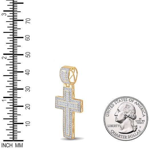 0.5 Ctw Natural Diamond Cross Religious Pendant in 10k Yellow Gold