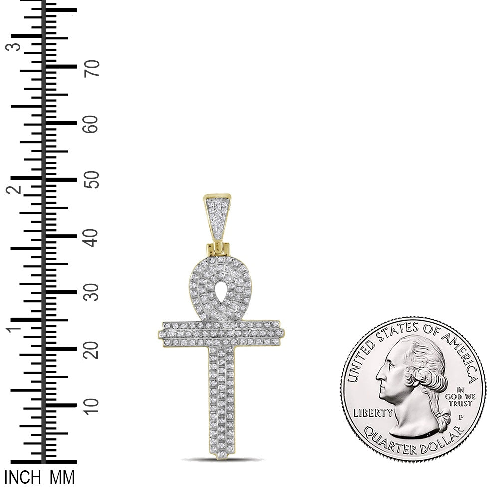 0.4 Ctw Natural Diamond Ankh Religious Pendant in 10k Yellow Gold