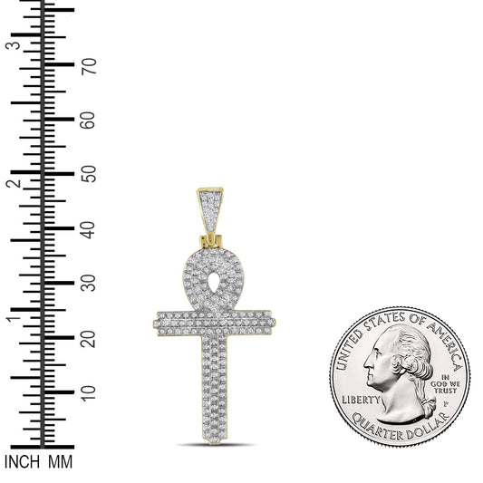 0.4 Ctw Natural Diamond Ankh Religious Pendant in 10k Yellow Gold
