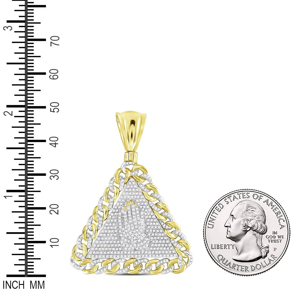 1.1 Ctw Natural Diamond Pyramid Triangle Praying Hand Pendant in 10k Yellow Gold