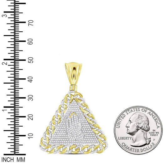 1.1 Ctw Natural Diamond Pyramid Triangle Praying Hand Pendant in 10k Yellow Gold