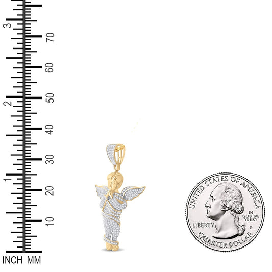 0.86 Ctw Natural Diamond Angel Wings Religious Pendant in 10k Yellow Gold