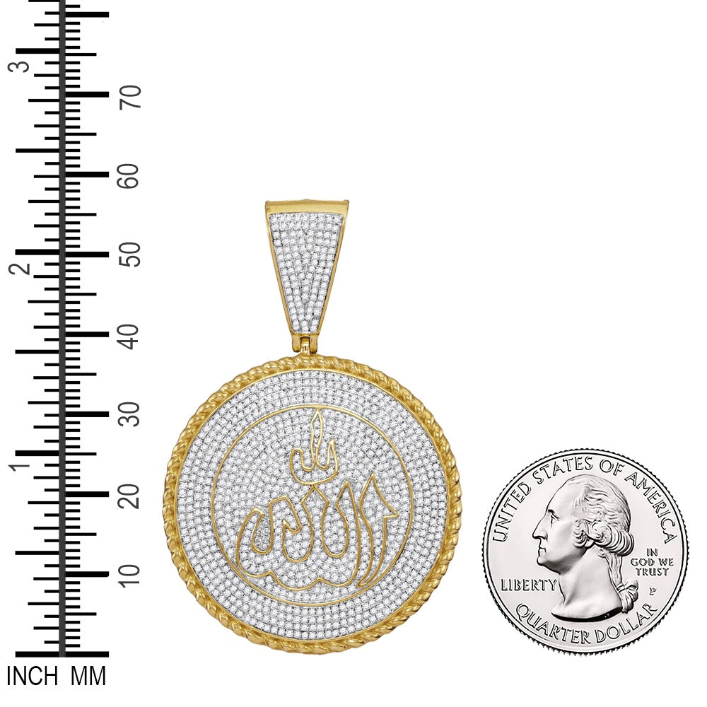 2.25 Ctw Natural Diamond Allah God Medallion Pendant in 10k Yellow Gold