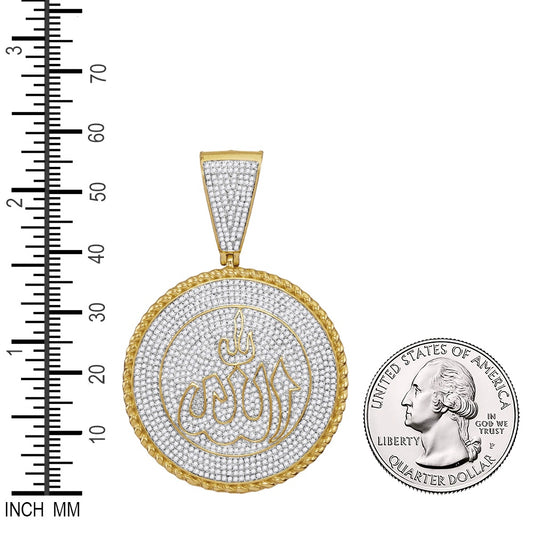 2.25 Ctw Natural Diamond Allah God Medallion Pendant in 10k Yellow Gold