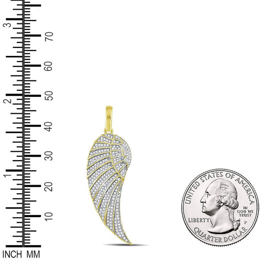 0.6 Ctw Natural Diamond Angel Wing Pendant in 10k Yellow Gold
