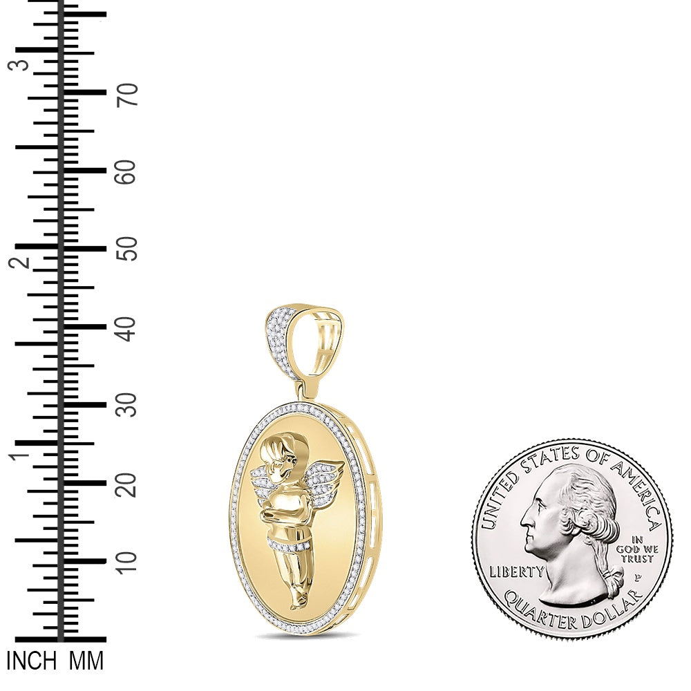 0.5 Ctw Natural Diamond Angel Medallion Pendant in 10k Yellow Gold