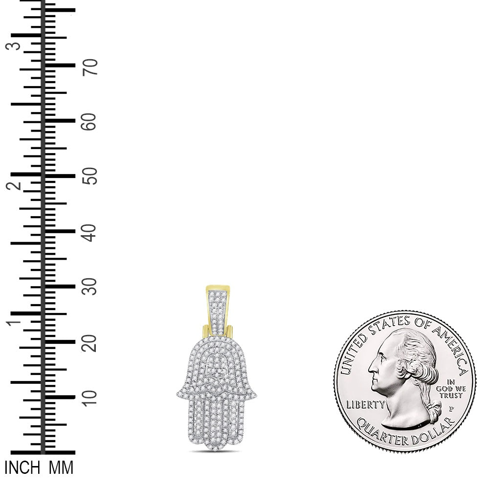 0.55 Ctw Natural Diamond Hamza Religious Pendant in 10k Yellow Gold