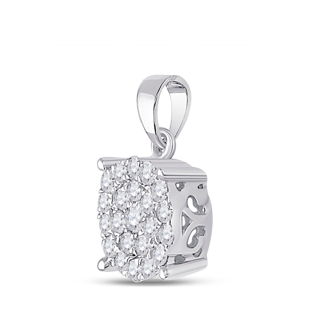 0.49 Ctw Natural Diamond Flower Round Shaped Pendant in 10k White Gold