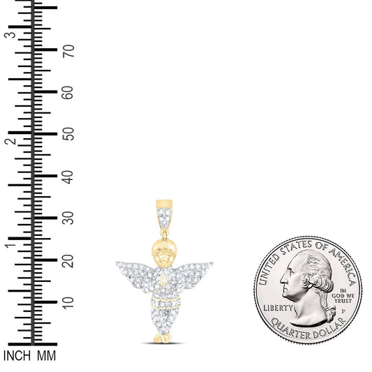 0.5 Ctw Natural Diamond Angel Wings Praying Religious Pendant in 10k Yellow Gold