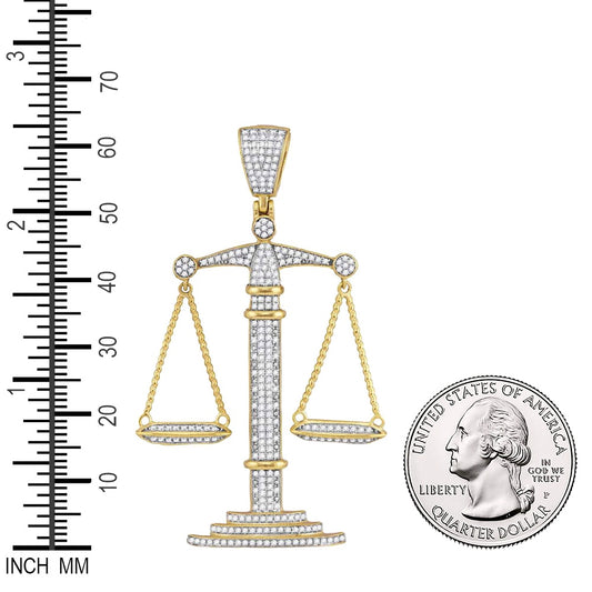 0.95 Ctw Natural Diamond Scales of Justice Pendant in 10k Yellow Gold
