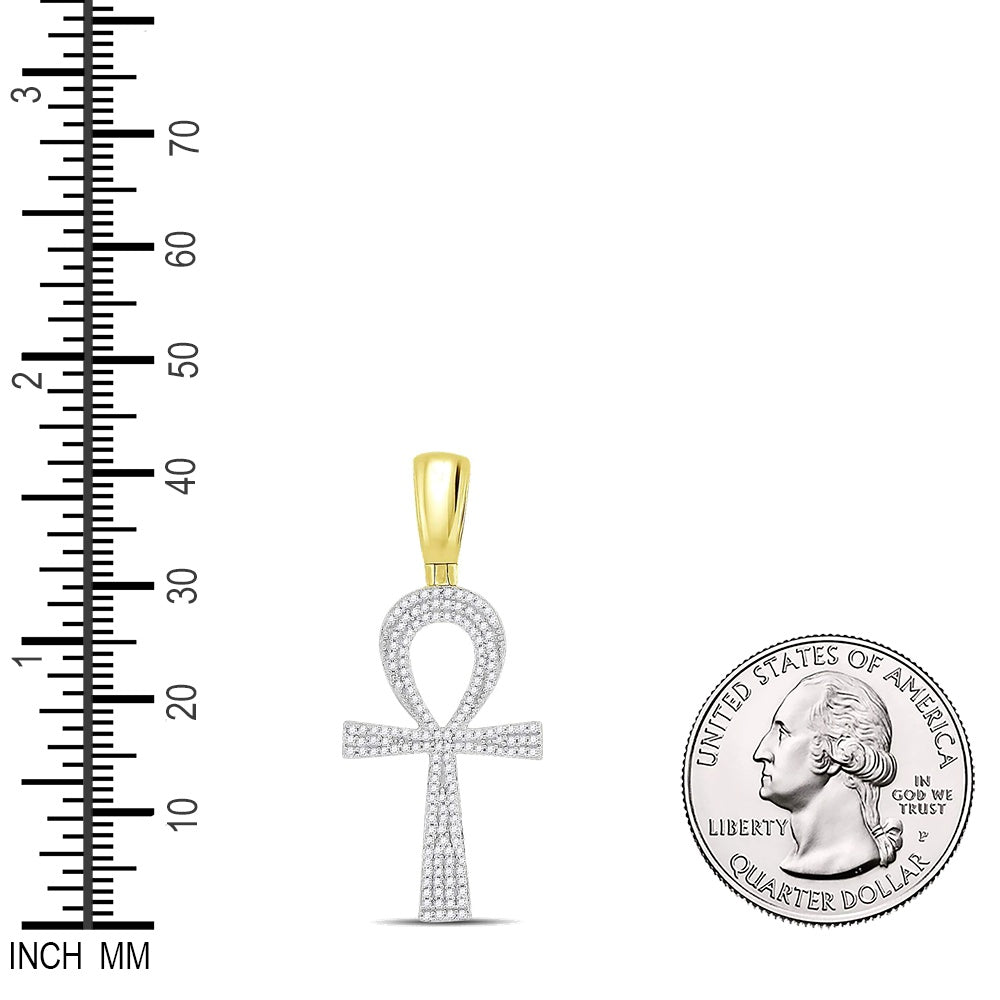 0.45 Ctw Natural Diamond Ankh Charm Pendant in 10k Yellow Gold
