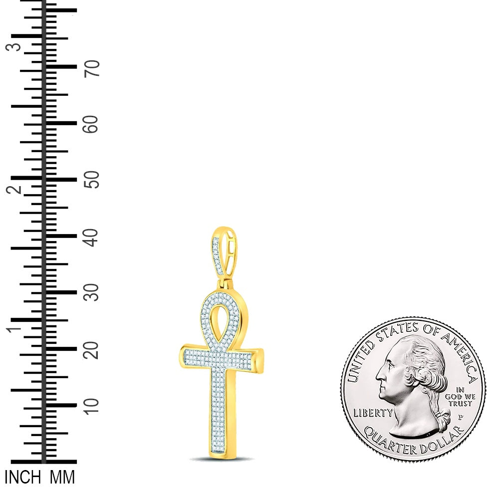 0.33 Ctw Natural Diamond Ankh Charm Pendant in 10k Yellow Gold